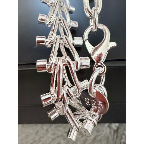 New Fine Geometric Spike Link Bracelet, 925 Plated Silver Color, Unisex 20CM - Picture 5 of 8